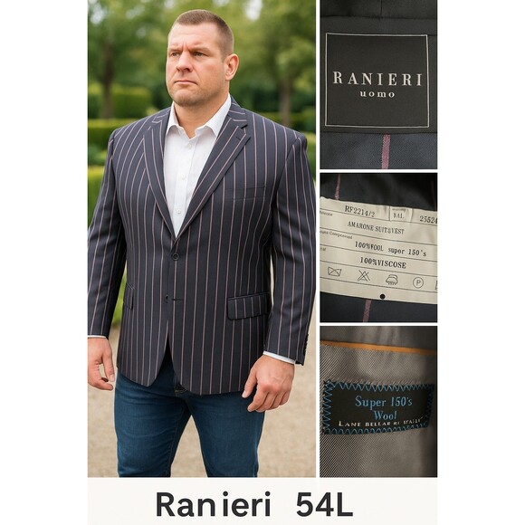 Ranieri Uomo 54L Blazer | Super 150’s Wool | Made in Italy | Navy Pink Pinstripe - Picture 2 of 16